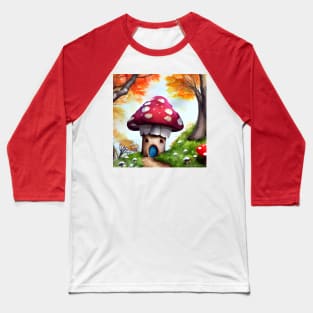 Cute and Cozy Cabin in the Autumn Woods in the shape of a Mushroom Baseball T-Shirt